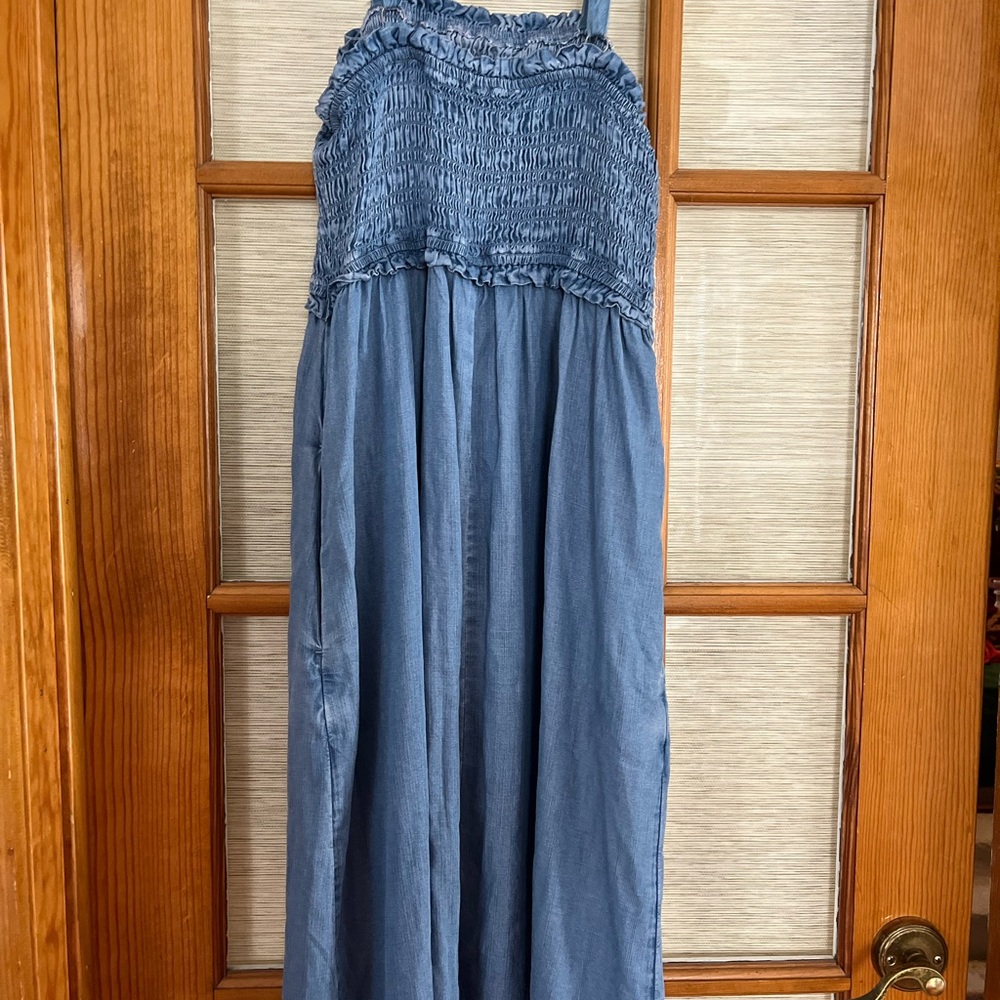 Blue Smocked Maxi Dress
